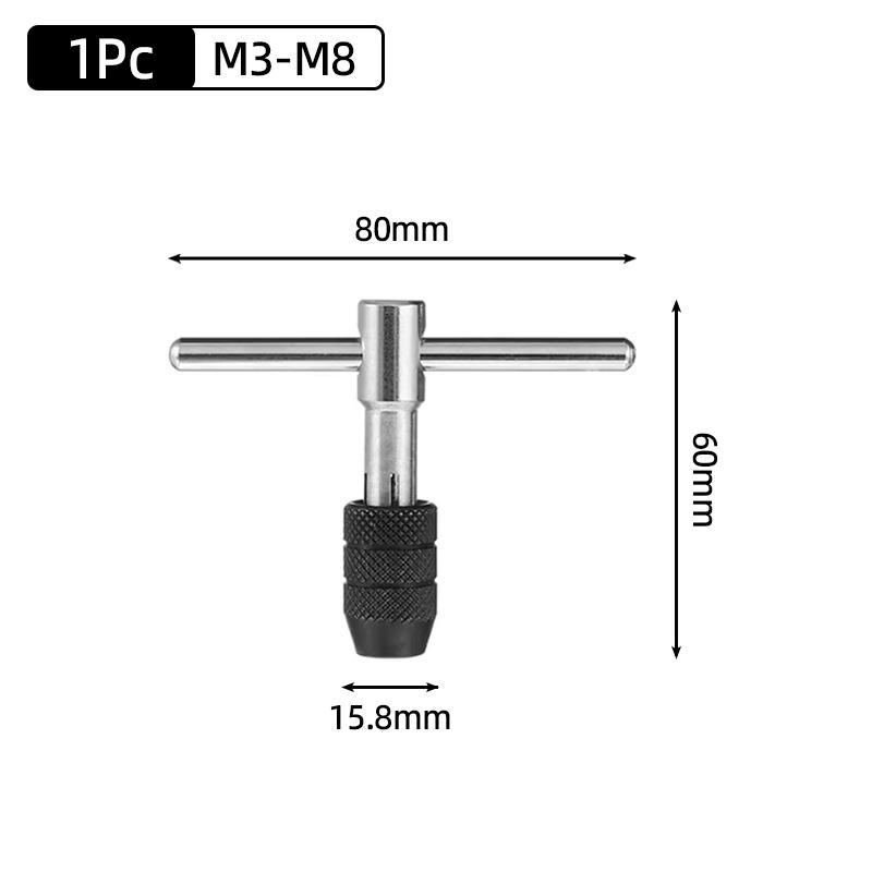 Adjustable M3-M12 T-Handle Ratchet Tap Holder Wrench Tap Wrench Drill Set Hand Tapping Tools Screw Thread Tap Drill Bit