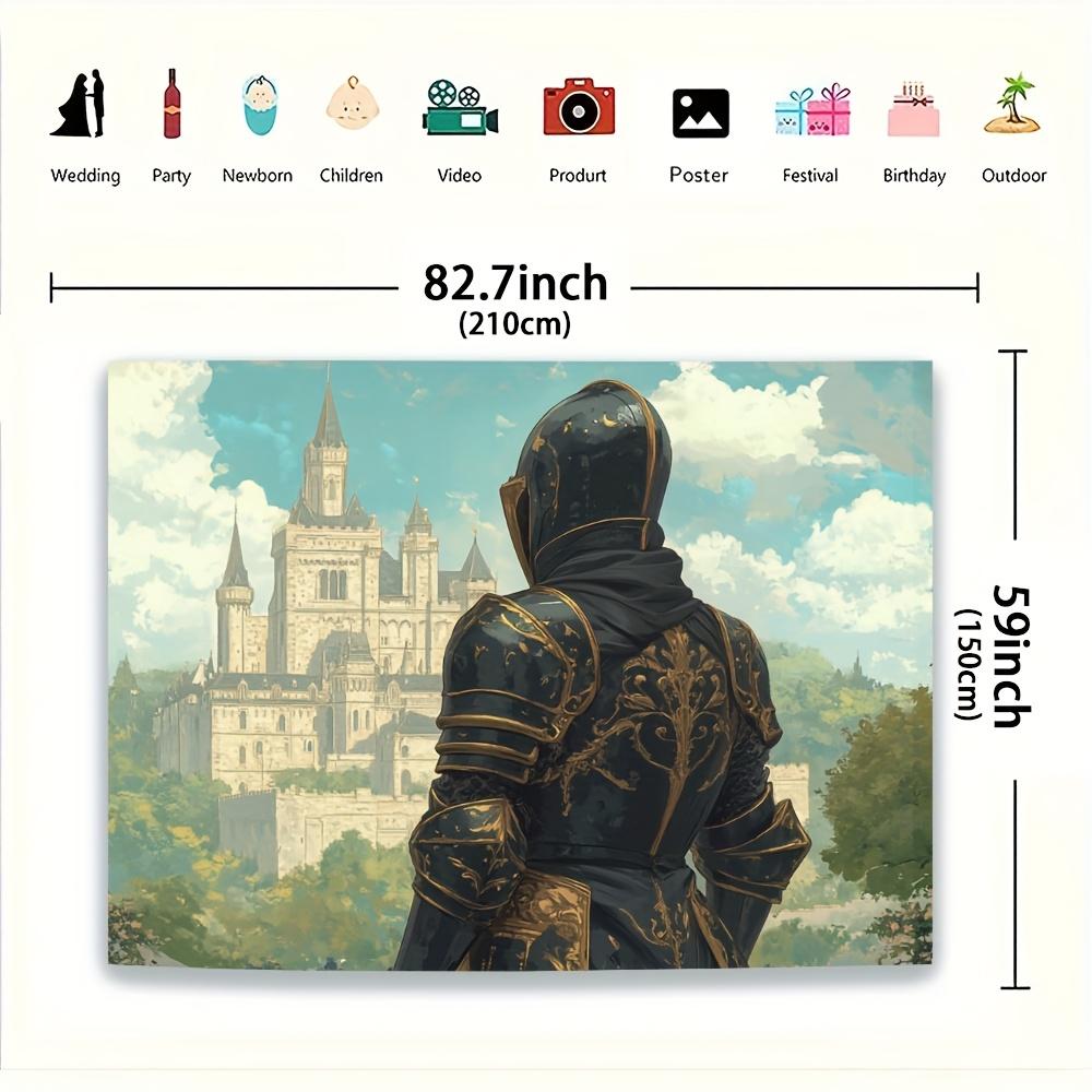 Glam Style Knight and Castle Tapestry, Polyester Wall Hanging for Living Room, Bedroom, Home Decor, Party Decoration, Of