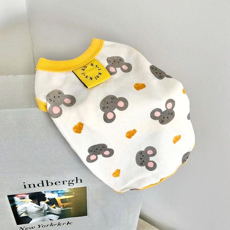 

Spring and Summer Cute Full Printed Collar Vest Teddy Small Dog Bipod Cat Pet Clothing Puppy Dog Clothing XS (recommended weight 1-1.5 kg) жёлтый