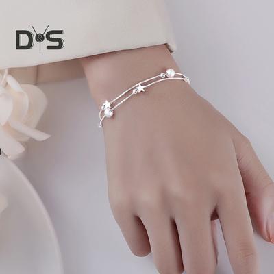 Women Star Charms Bracelet Dainty Dual Chain Bracelet Copper Alloy Hand Jewelry Anniversary Birthday Gift for Her Girlfriend Mom Wife