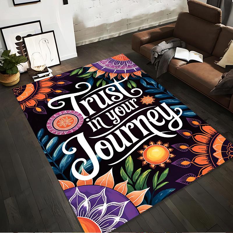 Inspirational Carpet with Floral Mandala Design - Trust in Your Journey Suitable for use as an anti-slip for living room bedroom sofas 40x60cm( 15x23in )