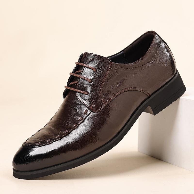 Men's business casual leather shoes leather first layer sheepskin men's shoes soft sole dress pointed shoes men's shoes