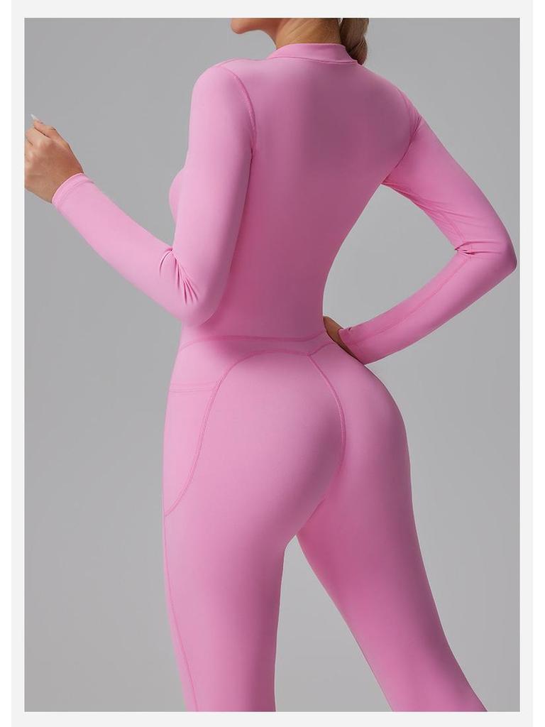 Cross-border Half-Zip Slimming Yoga Jumpsuit - Nude Feel One-Piece Dance & Fitness Wear