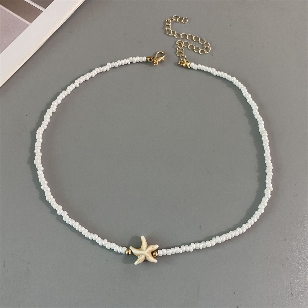 Short Starfish Pendant Necklace Bohemian Handmade Necklace Shell Choker Necklace  for Women