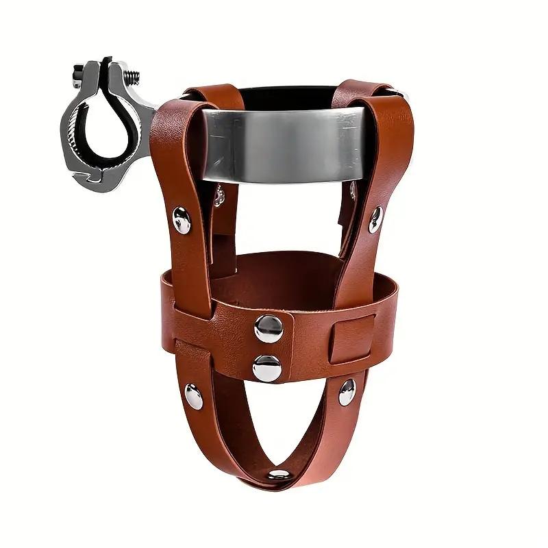 Adjustable Universal PU Leather Water Bottle Holder for Bicycle E Bike Scooter Outdoor Sports Cup Mount Accessory
