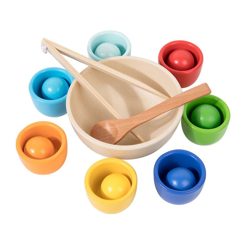 

Wooden children s early education ball and cup color classification matching game 12-color clip beads cognitive educational toys