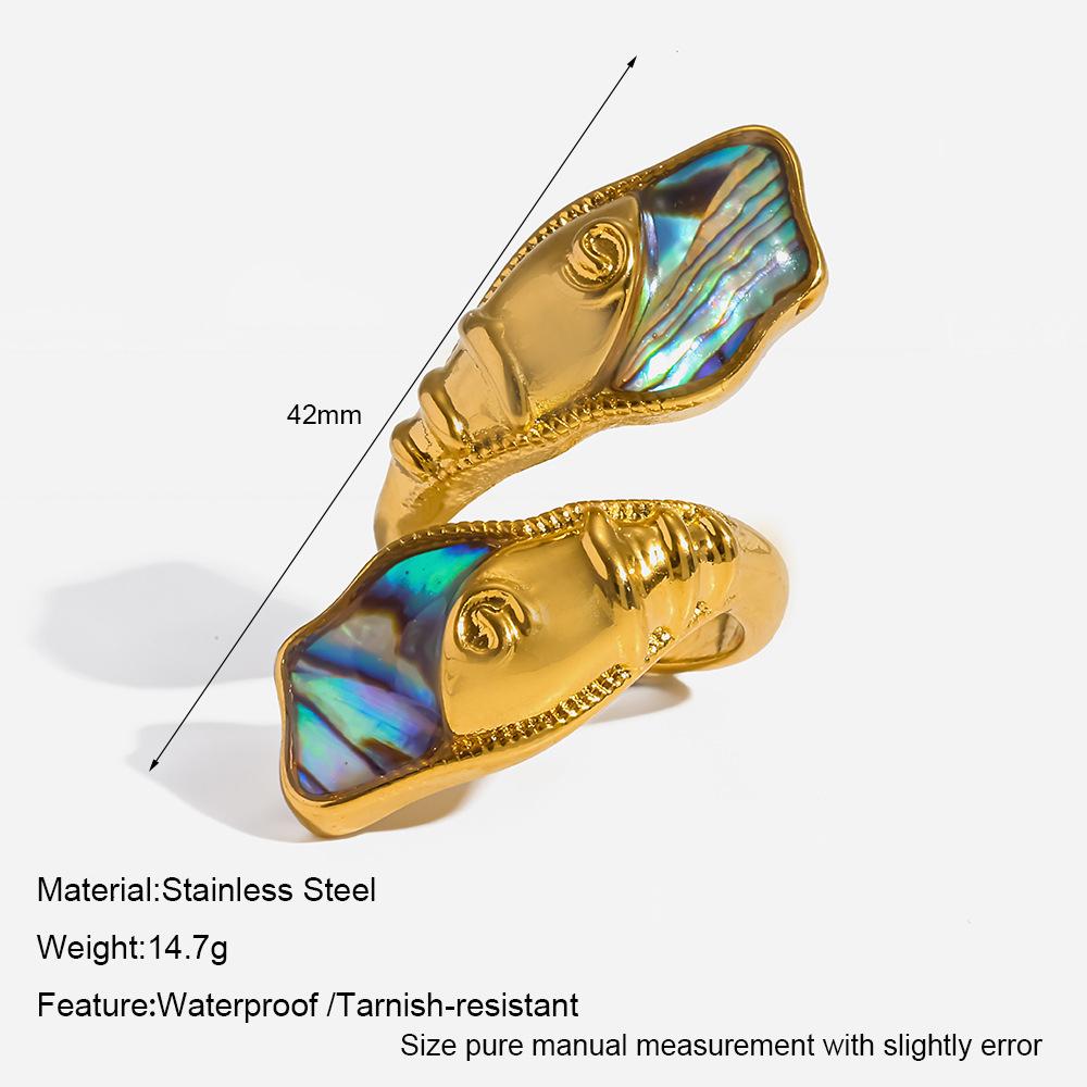 Unique Design Irregular Abalone Shell Open Ring Fashion Stainless Steel Gold Plated Finger Rings Fashion Chic Jewelry Gift