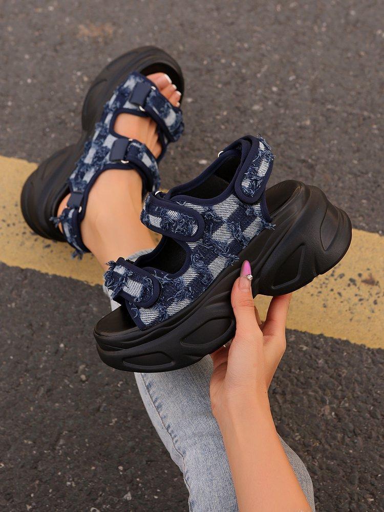 

Европейские и американские новые сандалии на платформе, сандалии на липучке, большого размера, для внешней торговли, джинсовые женские туфли 42 синий