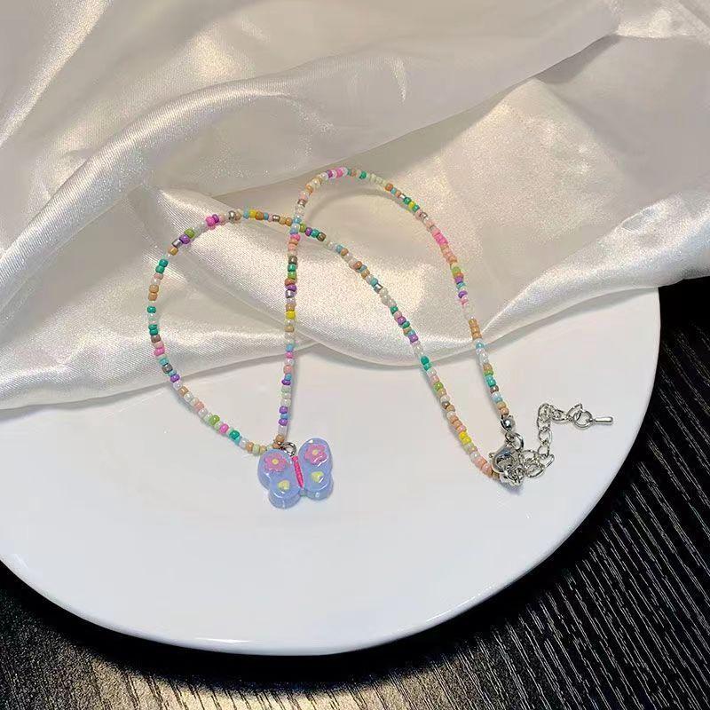 Neue Schmetterlingskette Spice Girl bemalt farbig handgefertigt Perlen Schlüsselbein Kette Showa Stil Harajuku süße Accessoires