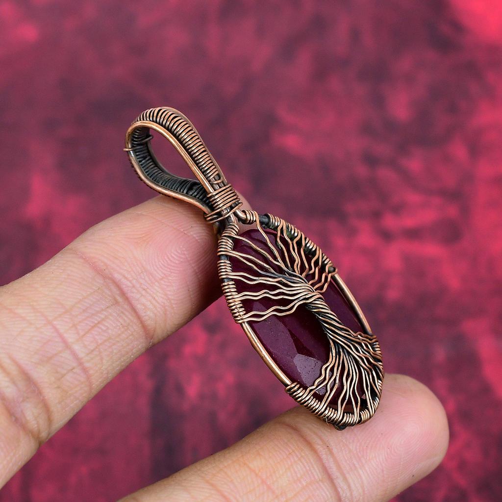 Tree of life faceted kashmir ruby pendant copper wire wrapped jewelry handmade real gemstone pendant copper wire wrap pendant gifts for wife