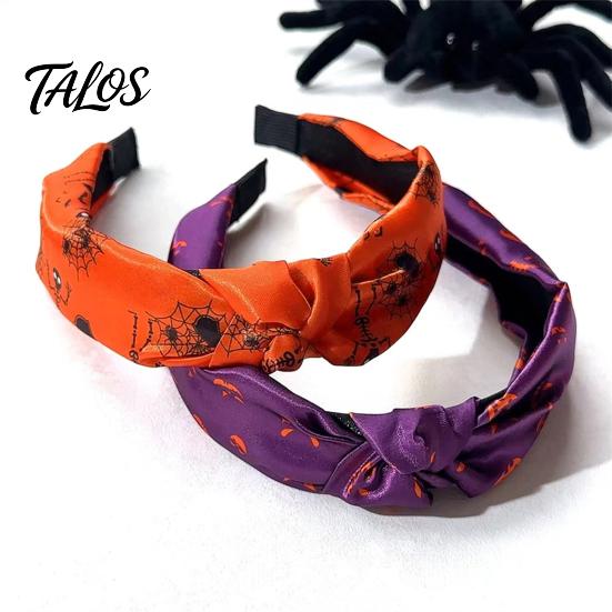 Wide Brim Fabric Headband Halloween Knotted for Women, Retro Turban Headband, Ghost Party Hairband Bat Pumpkin Hair Band, Cosplay Costume Accessories