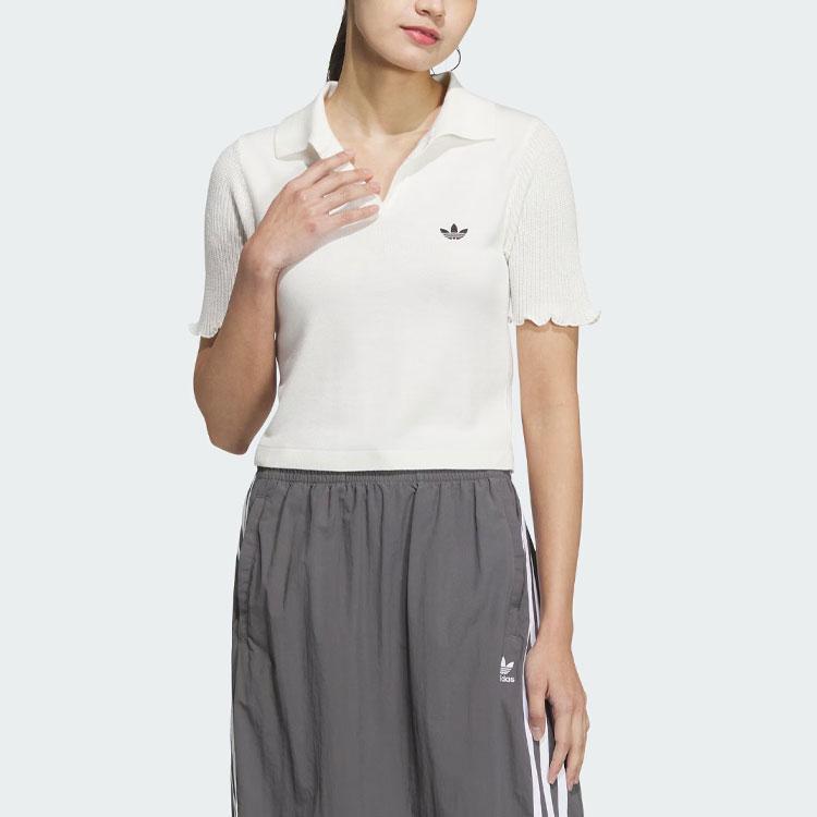 Adidas Originals Knit Polo Shirt With Logo Embroidery Women Tops White JC7858
