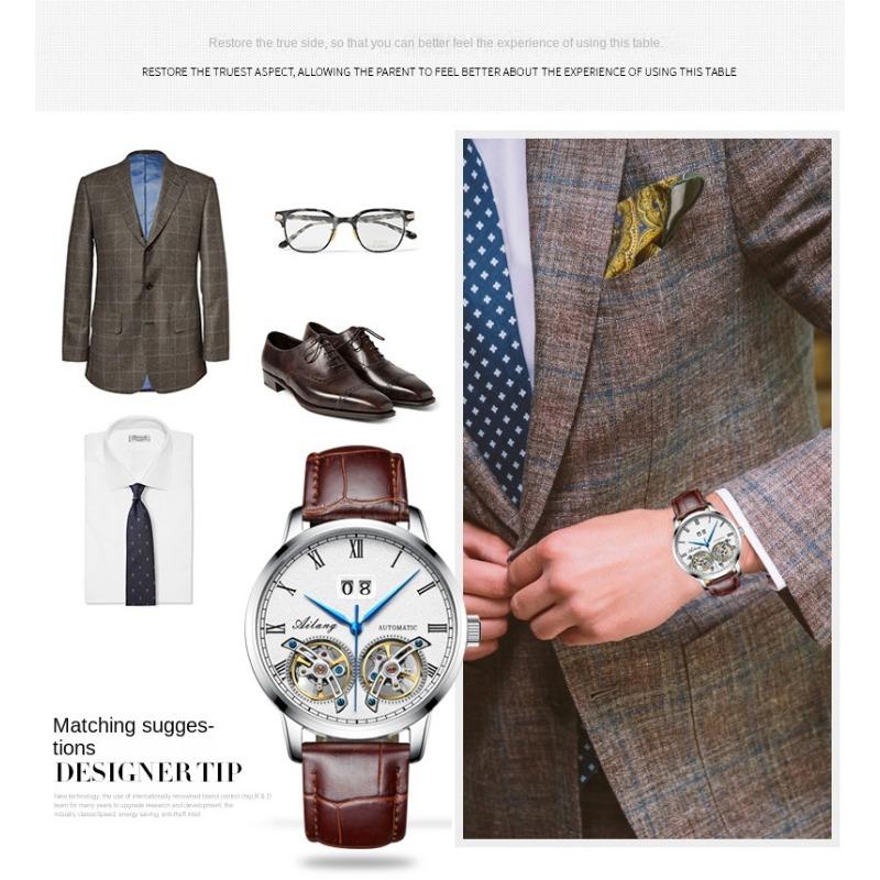 AILANG Herrenuhr, vollautomatische mechanische Uhr, doppeltes Schwungrad, wasserdicht, Kalendergürtel, Herrenuhr