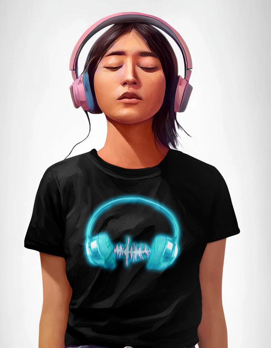 Headphones Equaliser Womens T-Shirt Mens Womens Tees Top Party Disco 90s Music RAVE DJ Vinyl Ladies M