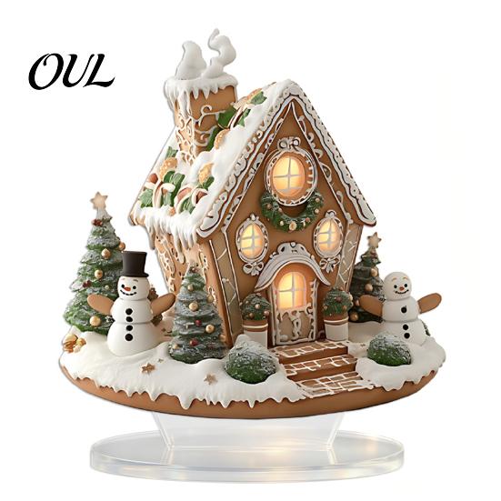 Indoor Holiday Display Pieces Acrylic Christmas Table Decor, Gingerbread House Tree Ornaments, Ornaments for Desk Waterproof Desktop Decorations