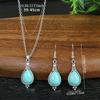 Fashion Bohemian Vintage Simple Blue Natural Stone Jewelry Set Women Silver Color Chain Long Pendant Necklace Waterdrop Earrings