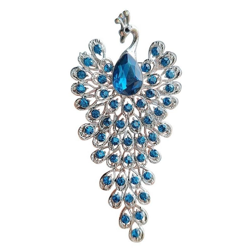 Crystal Phoenix Brooch Clip Exquisite Peacock Badge Pin Vintage Peacock Rhinestone Brooch  Weddings синий