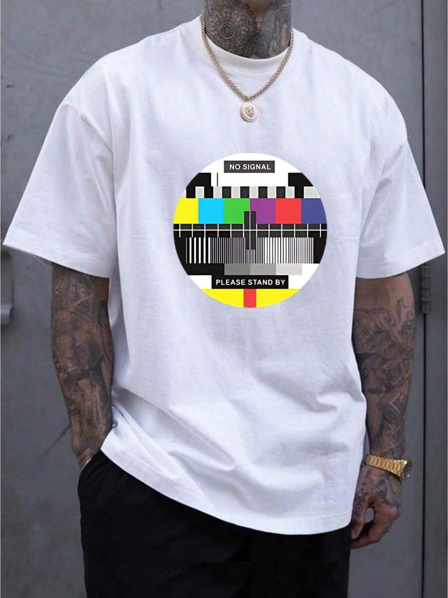 

Unisex s Casual T-Shirt With No Signal Please Stand By TV Test Pattern Graphic Print XL