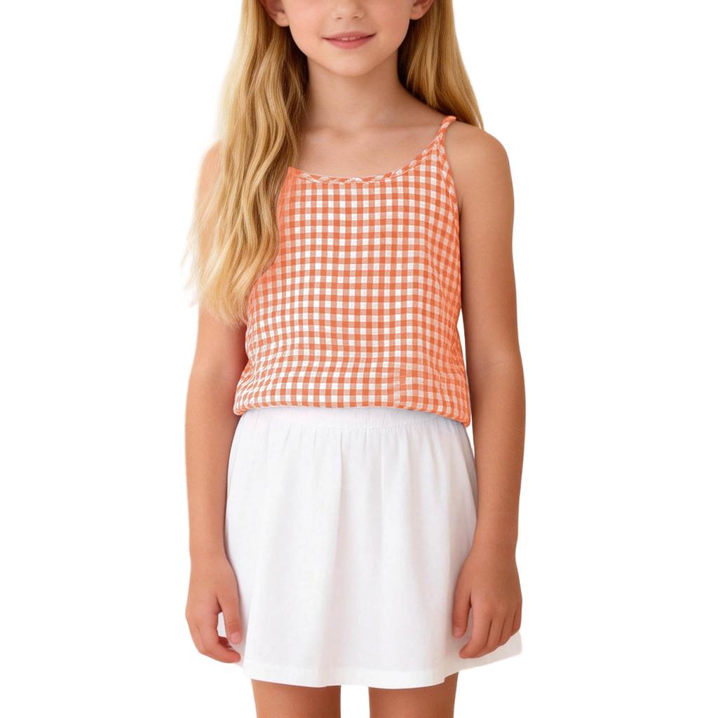 Children's Fashionable And Cute Plaid Sleeveless Camisole Casual Girls' Top