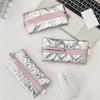 High Capacity Pen Bag Bowknot Print Pencil Case Metallic Color PU Pen Pouches Portable Pen Organizers Travel Makeup Bag