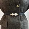 New Elegant Vintage Pearl Waist Chain Belts for Women Korean Style Sweater Jacket Hooks Elastic Slim Fit Leather Belt