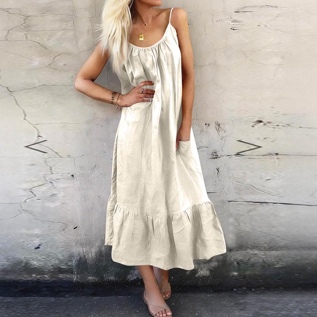 Women's Backless Strapless Dresses, Backless Loungewear Dress, Sleeveless, House Dress, Long Dress With Back Bow