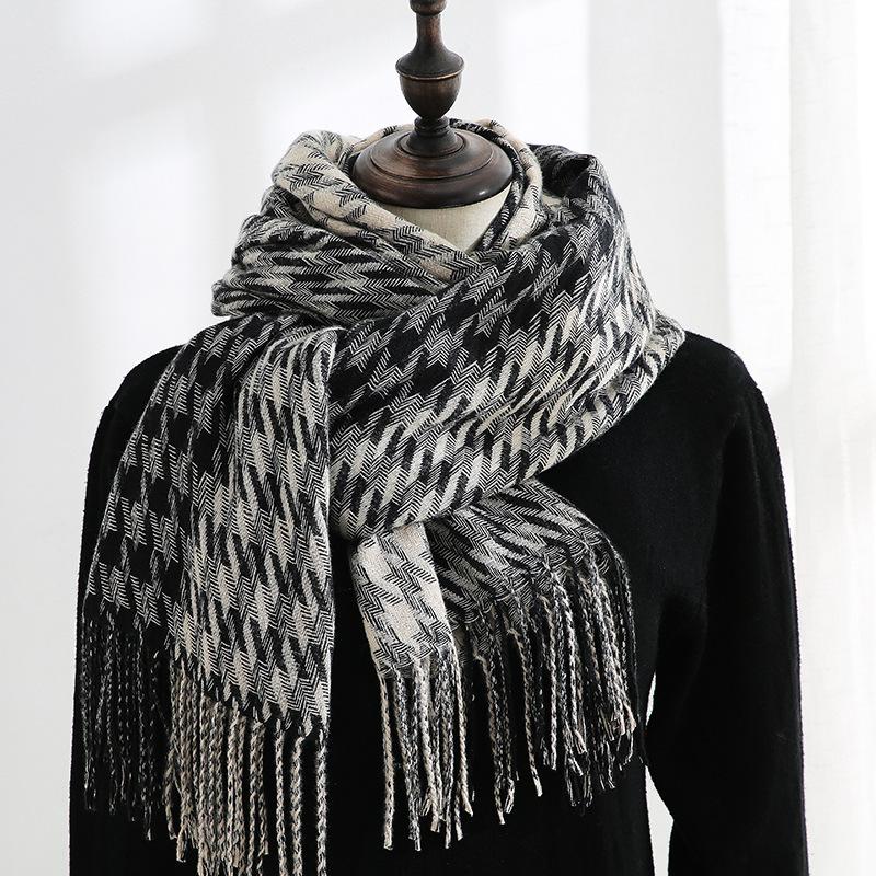 Fashion Plaid Scarf Women's New Autumn and Winter Sweet Imitation Cashmere Scarf Thickened Warm Shawl