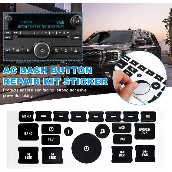 2 PCS AC Dash Button Repair Kit, Decal Replacement for Fixing Ruined Faded A/C Controls, AC & Radio Dash Buttons Decal Replacement Stickers,