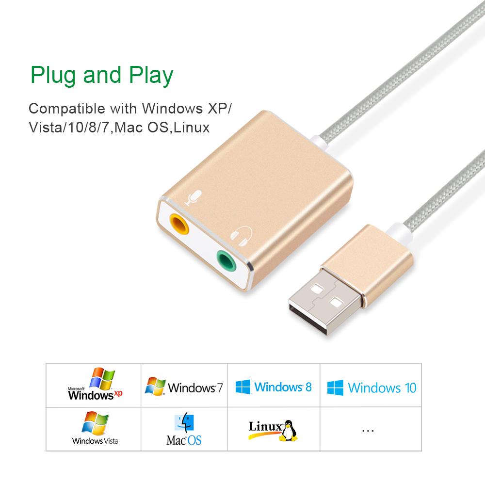 GOOJODOQ 7,1 tarjeta de sonido USB externa Jack 3,5mm Adaptador de Audio USB auricular micrófono tarjeta de sonido para Macbook ordenador portátil PC ZH