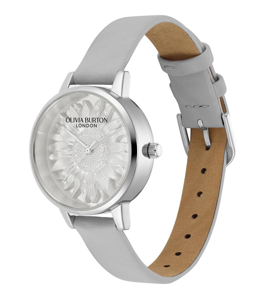 Authorized Dealer Olivia Burton Watch 24000223 3D Flower Midi Silver White Earl Grey Leather [OLIVIA BURTON] Women's