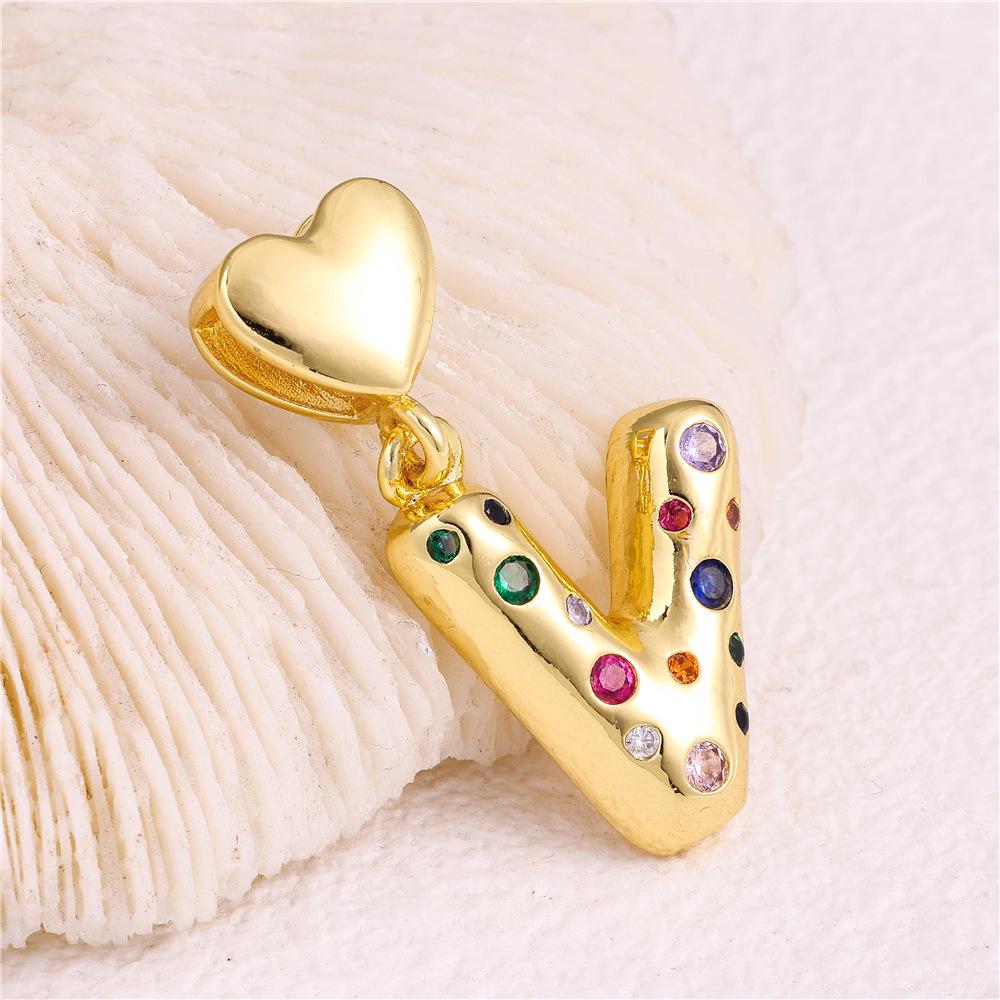 18K Gold-Plated Zircon Necklace with Cross and Colorful Letter Pendants