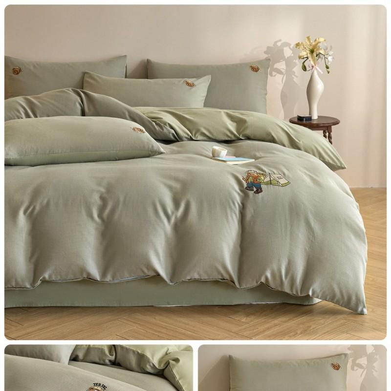 Thick Brushed Cotton Bedding Set Bear Embroidery Sheet Duvet Cover All