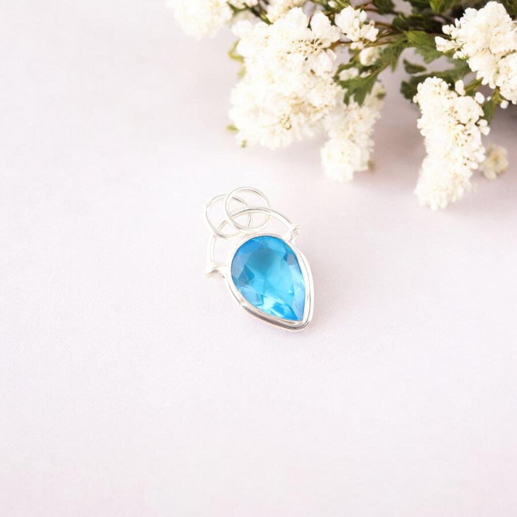 Swiss Blue Topaz Gemstone 925 Sterling Silver Jewelry Handcrafted Pendant 1.01" PP-56-1