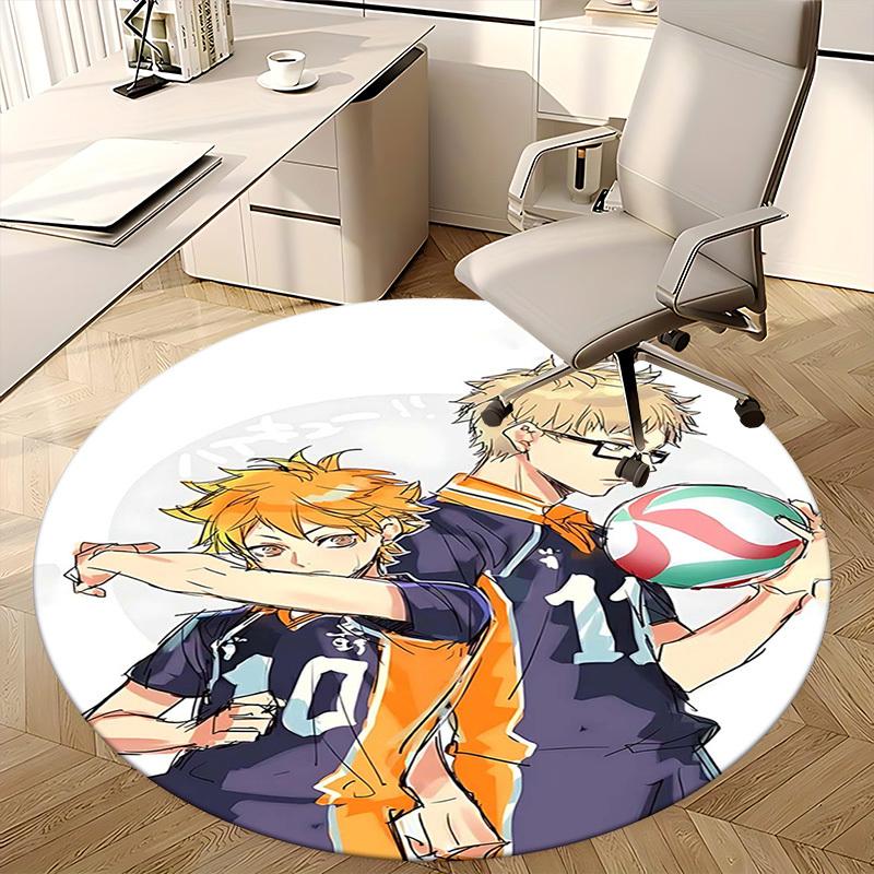 1pc Haikyuu!! Anime Volleyball Team Uniform Round Carpet Office Chair Mat, NonSlip Rug for Home Decor, Gift, Suitable for Office, Living Room