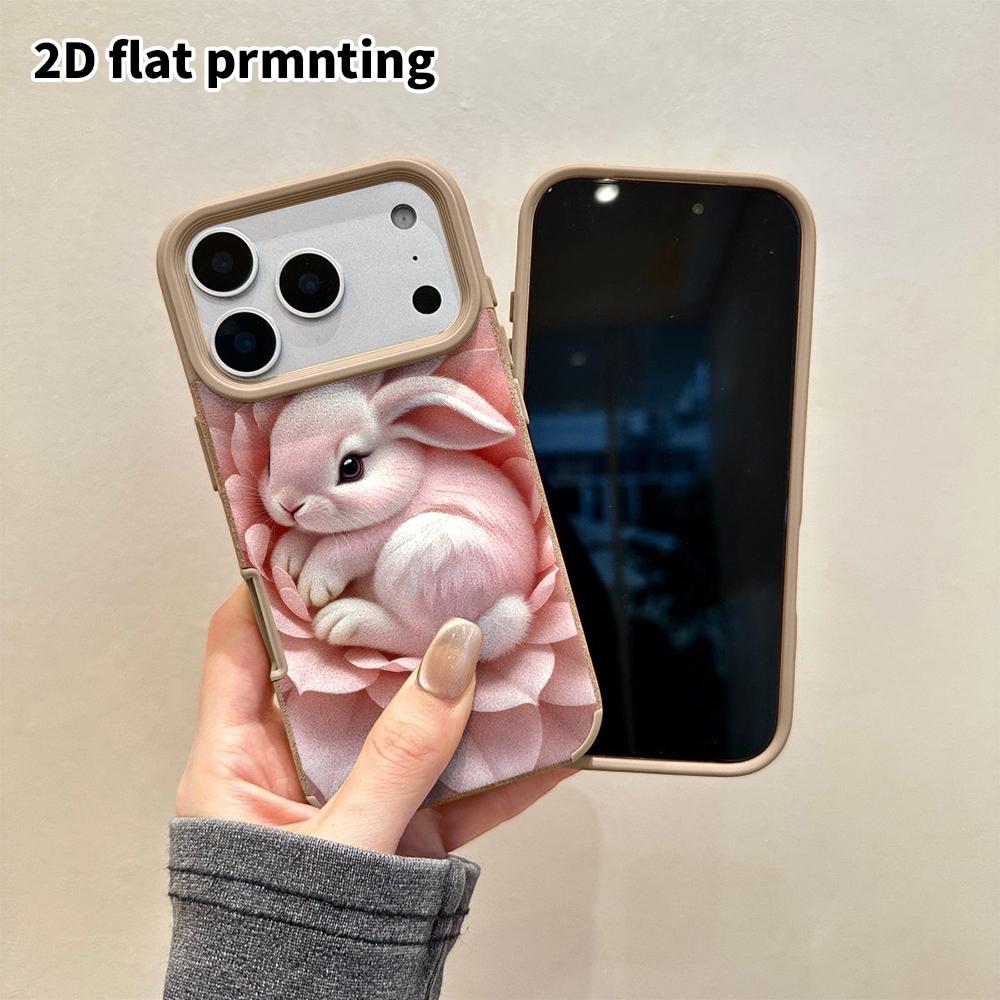 Phone Case: 2D Flat Lambskin Suitable for iPhone 18, 17, 16, 15, 14, 13 Pro Protective Cases, Little Lotus Bunny, Christmas and Halloween Gifts