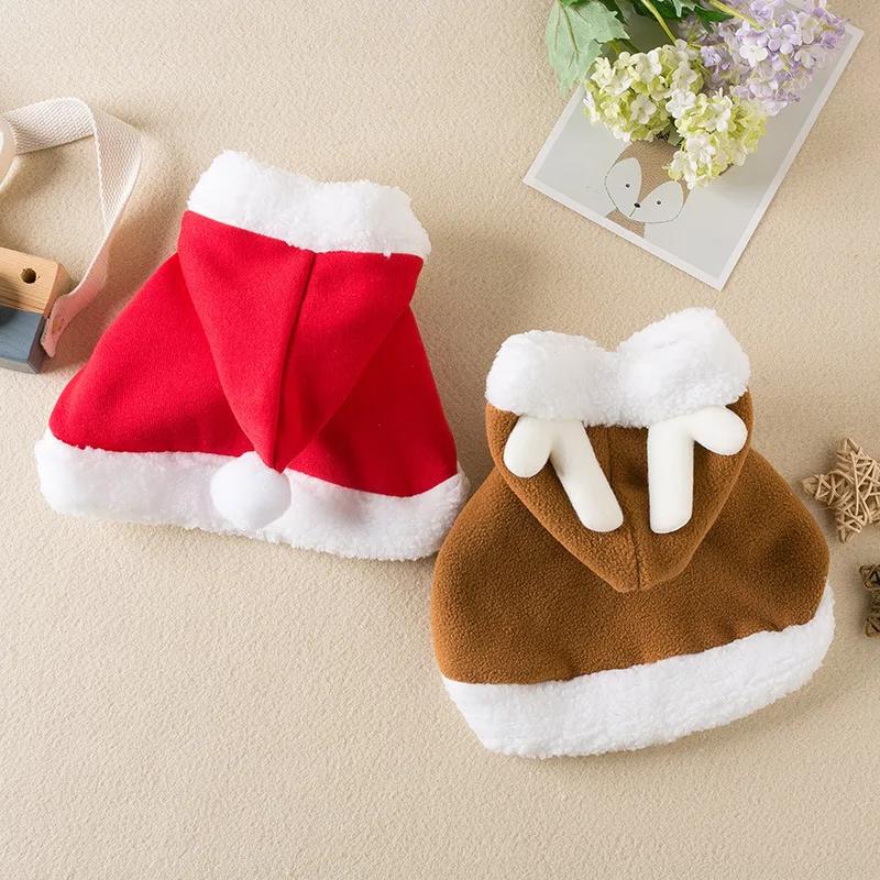 Funny Cat Christmas Season Costume Santa Claus Cosplay Pet Christmas Season Cape Dress Up Clothes Warm Red Scarf Cloak With Hat Pet Accessories