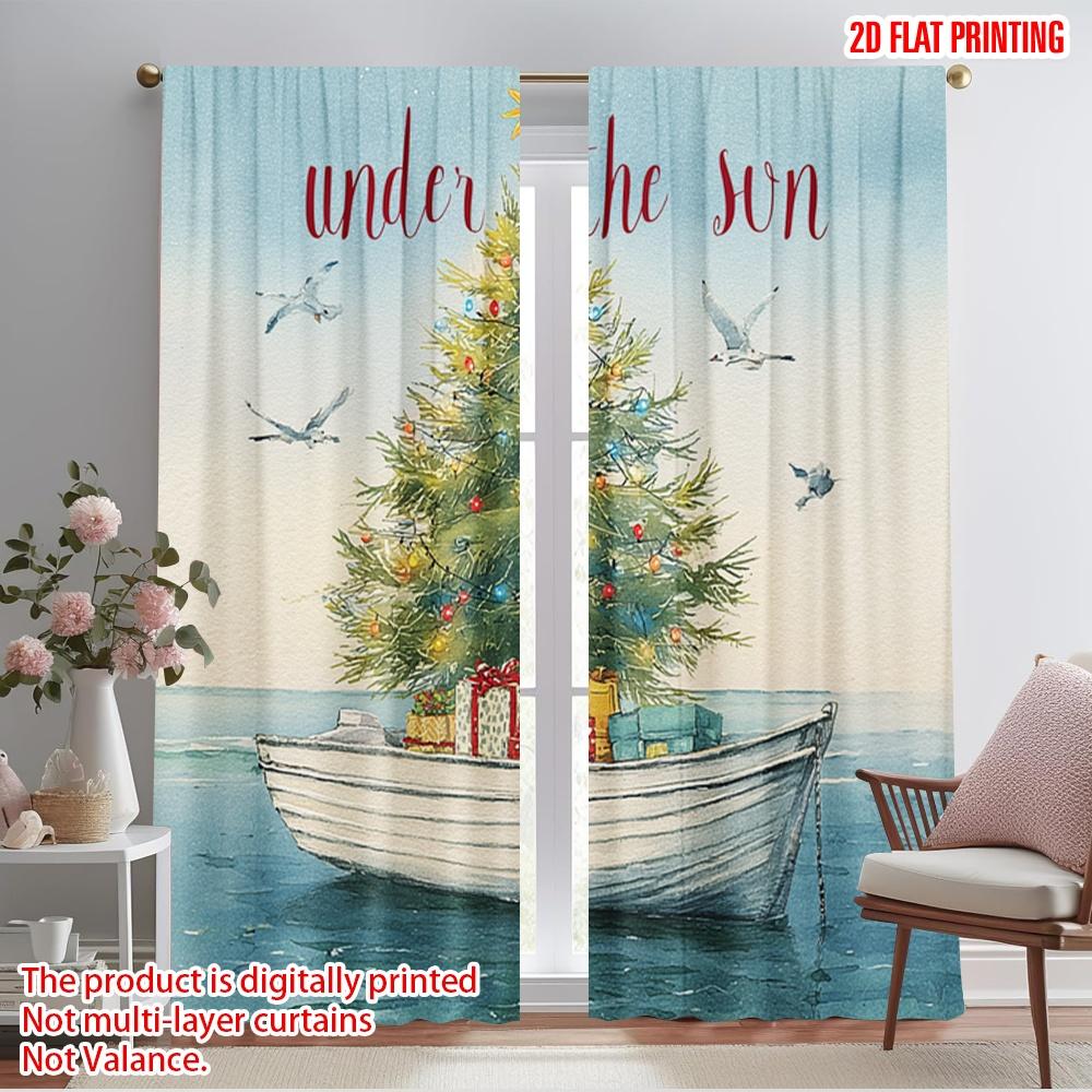 

2pcs,2D plane printing Window Curtain The Sun Beach Versatile Fabric (without rod) All Seasons Use for Living Room & Office 52.50×116.00 CM 2pcs