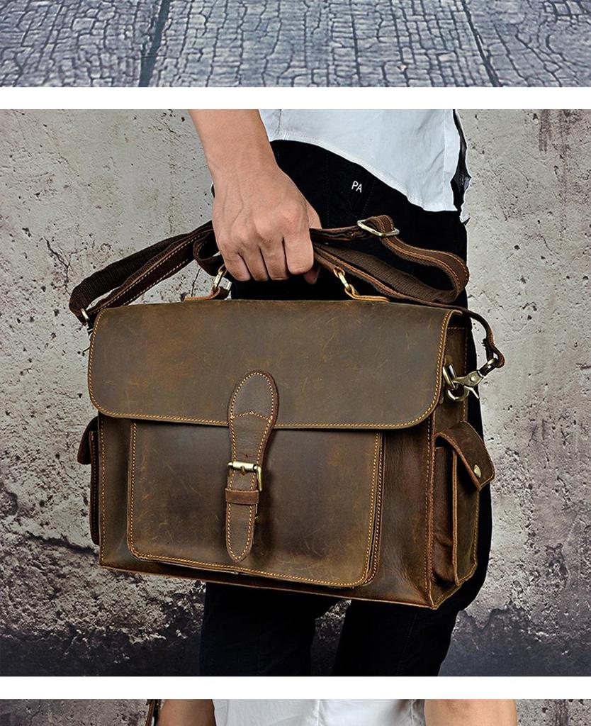 Men's 14" Vintage Leather Business Briefcase 2058