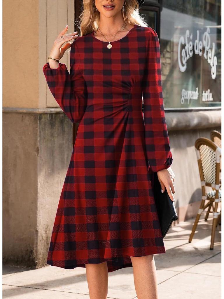 2024 European & American Round Neck Slim Fit Long Sleeve Split Dress for Autumn/Winter Women's Fashion