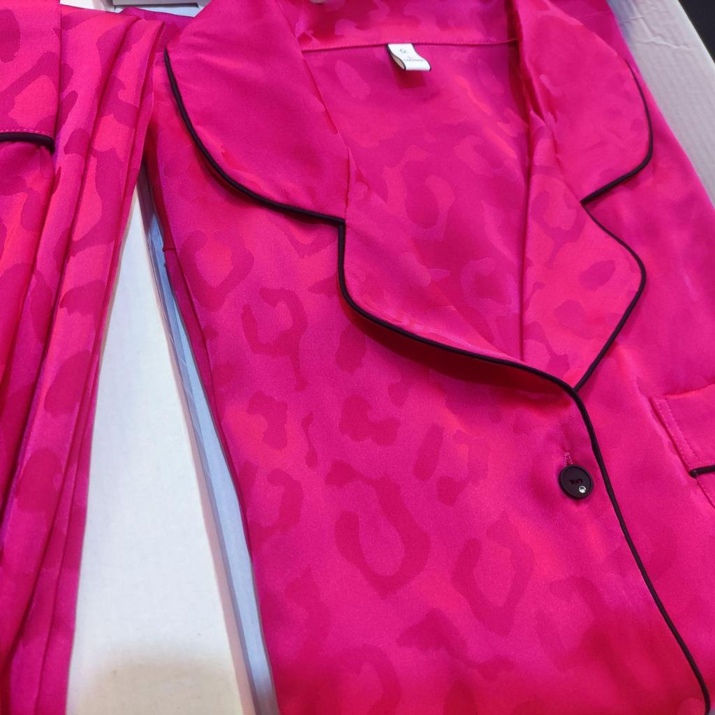 Leopard Print Jacquard Ice Silk Unisex Pajama Set - Long Sleeve Imitation Silk Homewear