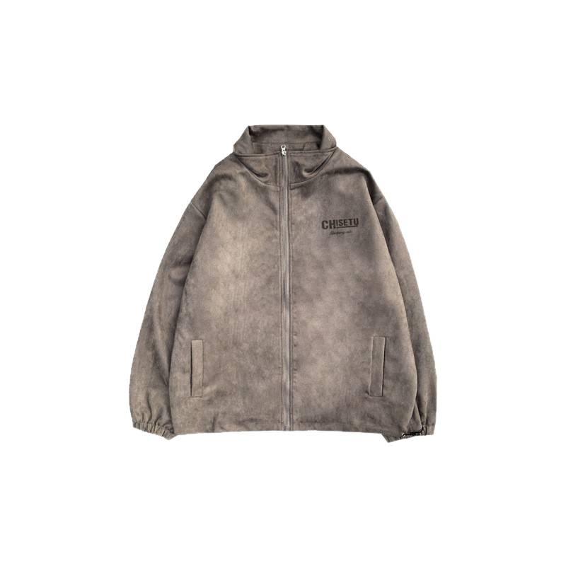 Men's Suede Fleece Retro Windbreaker: Spring/Autumn, Black, Wear-Resistant, Trendy Rogue Brand Jacket