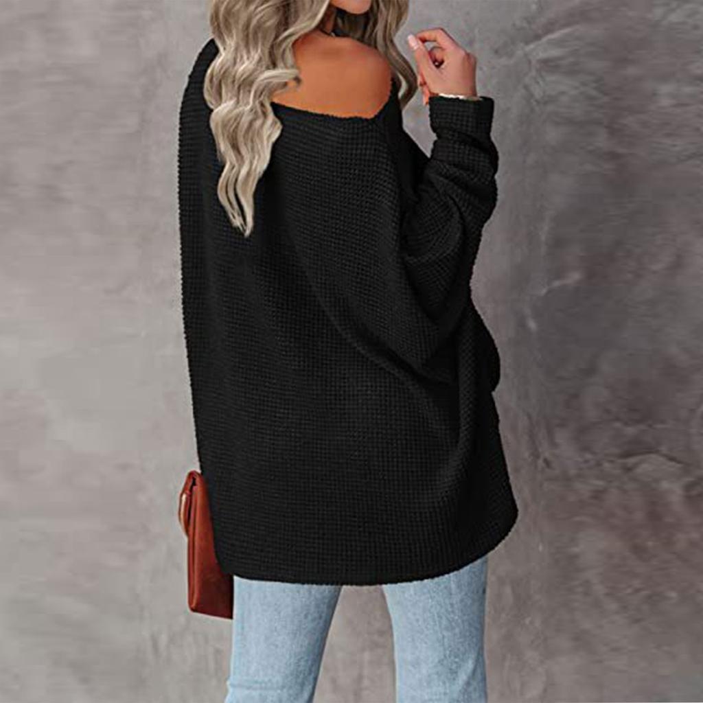 Women's Winter Knitted Warm Color Loose Hole Long Sleeve Top