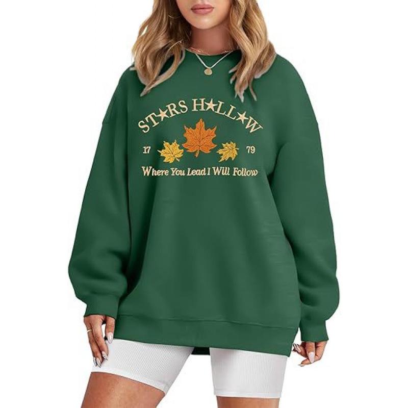 2025 Women's Crew Neck Sweatshirt with Autumn Leaf Pattern Print - New Autumn/Winter Style