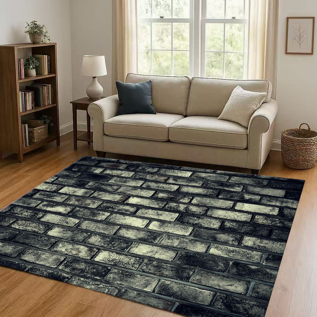 HD Retro Brick Stone Building Wall Art Living Room Non-Slip Area Rug Soft Carpet for Bedroom Playroom Sofa,Home Decor Doormat