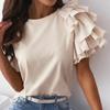 T-shirt damski z okrągłym dekoltem, nierozciągliwy, zapobiegający mechaceniu, z warstwowym falbankowym krótkim rękawem, bluzka odzież damska