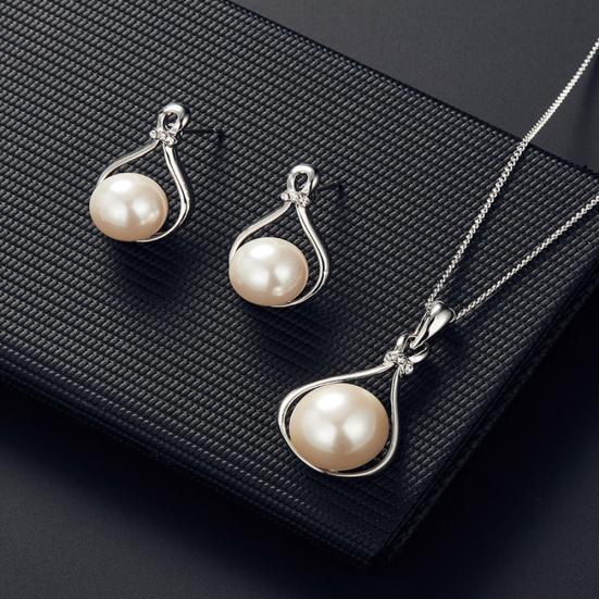 Water Drop Shape Faux Pearl Pendant Earrings Necklace Wedding Bridal Jewelry Set