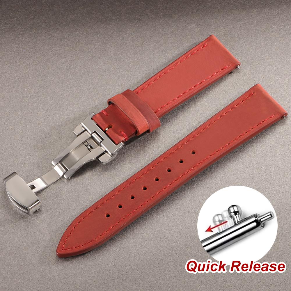 Vintage Leder Uhrenarmband Faltschließe Naht Rindsleder Armband für Omega 18/19/20/21/22/24mm Braun Handgelenkarmband für Seiko