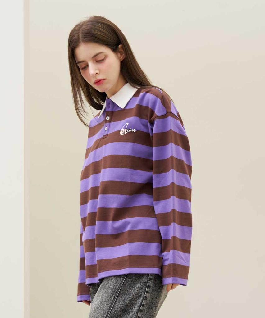 EVENCIA Striped Polo Long Sleeve T-Shirt
