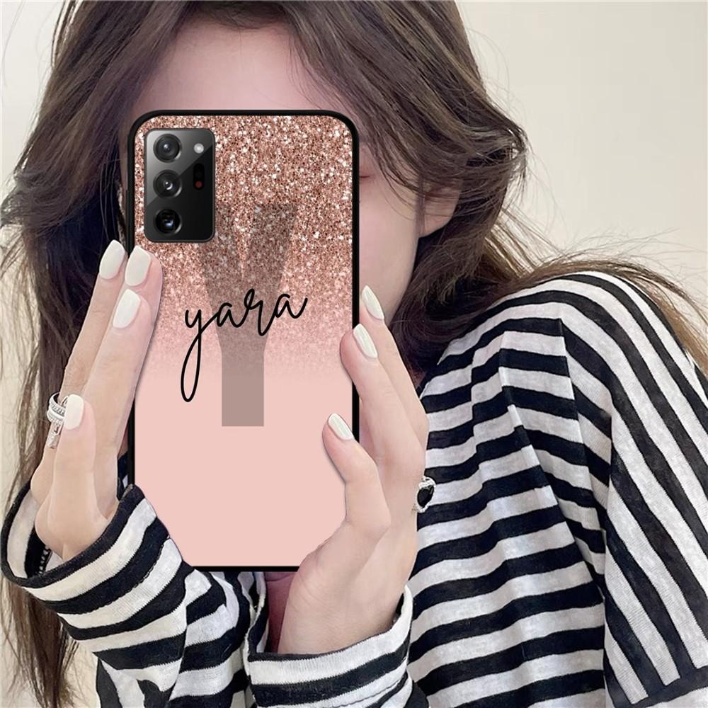 Letter Pink Shiny M R Clear Phone Case For Samsung Note 8 9 10 20 Pro Plus Lite M10 M11 M20 M30 M21 M31 M51 A21 A22 A42 A02 A03