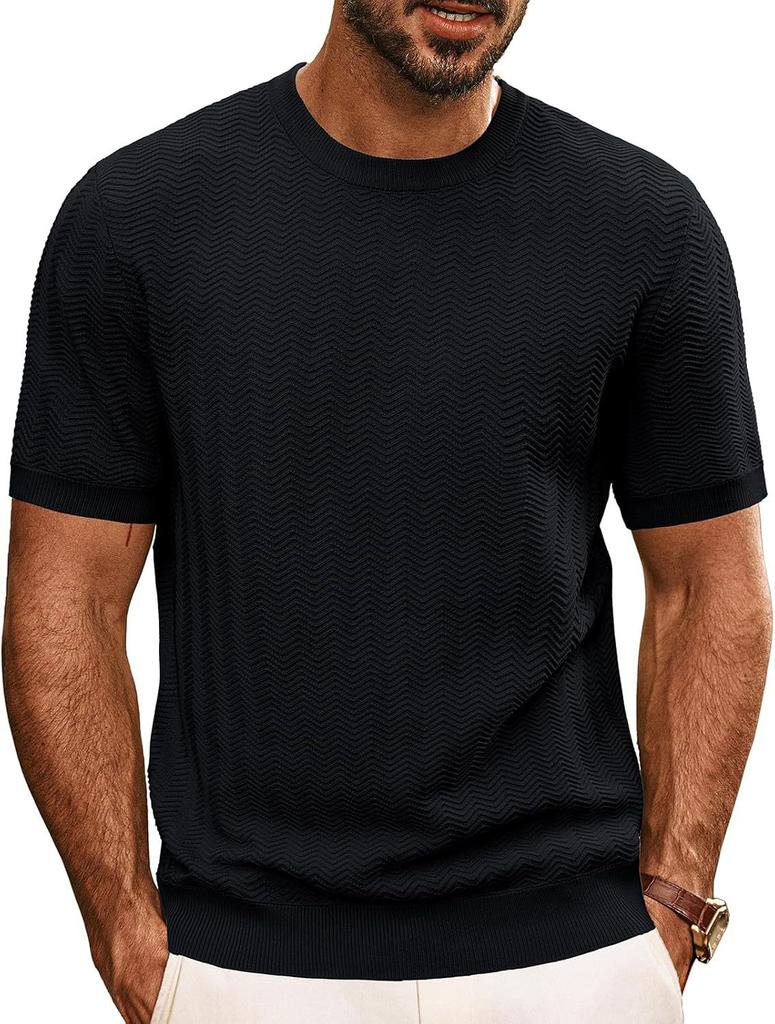 T-shirt da uomo estiva a maniche corte in maglia tinta unita casual